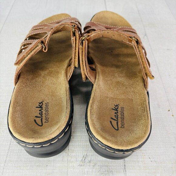Clarks Bendables Womens 65661 Brown Tan Leather Slide Open Toe Shoes Size 9 XW - Picture 7 of 16